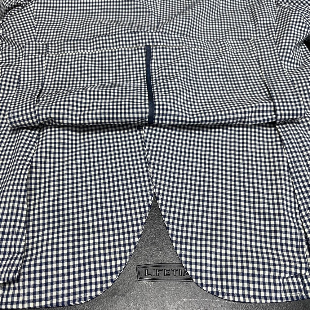 Kroon Sport Coat Mens 44R Navy Gingham Check Wool Blend Bono Blazer Stretch - Picture 6 of 16
